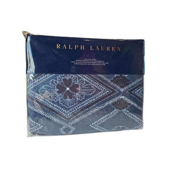 Ralph Lauren King Size Duvet Cover Only Francois Geometric Blue Pattern NWT $425 - Picture 2 of 5